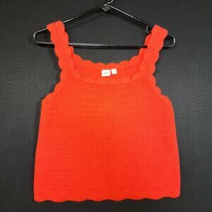 GAP Knit Tank Top Square Neck Size XS Poster Red NWT Scalloped Neckline & Hem